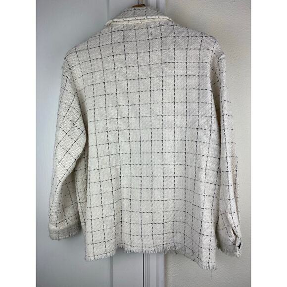 Zara Women's S Cream Black Woven Raw Hem Button Up Shacket - Picture 5 of 6